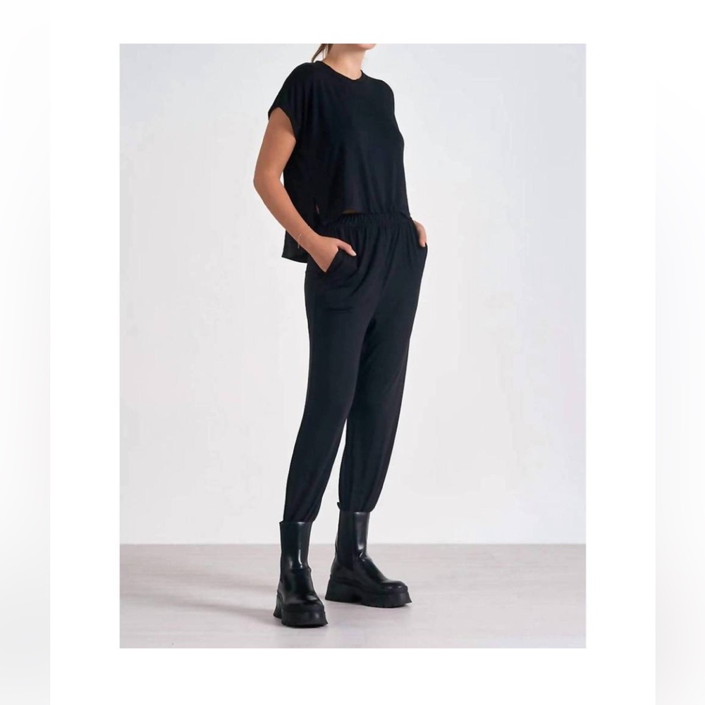Misa Black Jumpsuit by ELAN, butter soft fabric, jogger style size Small